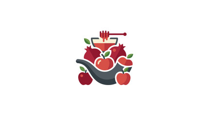 Rosh Hashanah Symbols: Honey, Pomegranate, and Shofar © promgl