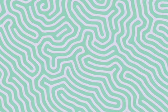 Premium reaction diffusion turing pattern background with light purple lines on mint green.