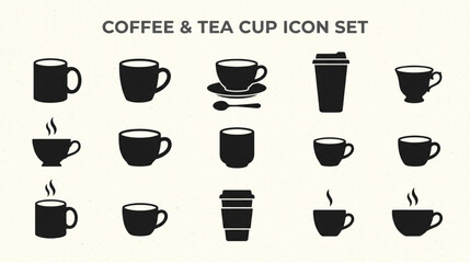 Fototapeta premium Coffee and tea cup icon set vector silhouette illustration.