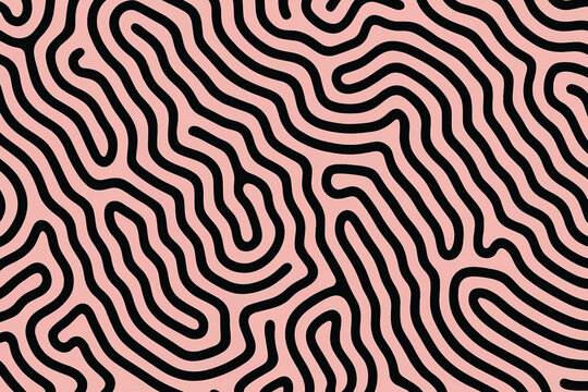 Adobe Stock style minimal turing pattern background with bold black lines on pastel pink.