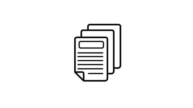 Document stack icon animation, minimalist files, and data organization symbol on a white background