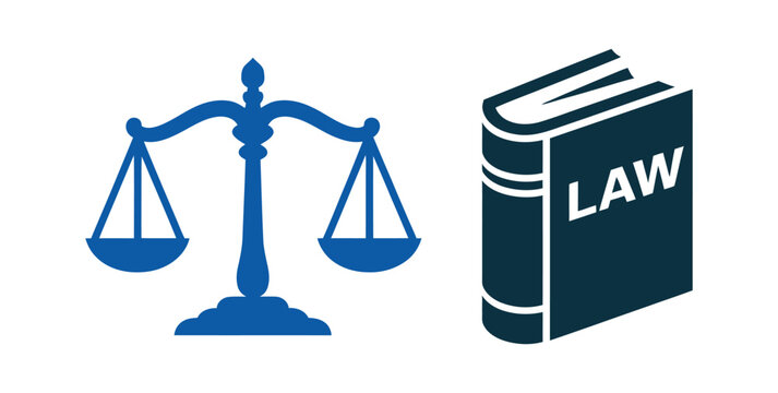 law and justice icon collection, judge gavel legal scales law book and handcuffs symbols, courtroom and legal authority concept, modern vector design isolated on transparent background.