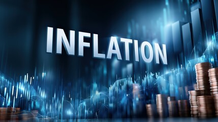 Naklejka premium Inflation Word with Financial Graphs and Rising Coins Concept