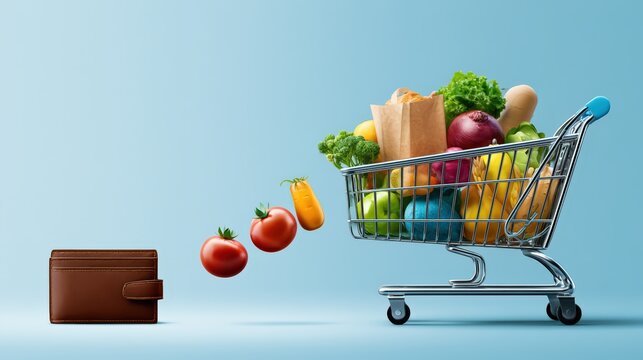 Managing Grocery Expenses with Shopping Cart and Wallet Concept