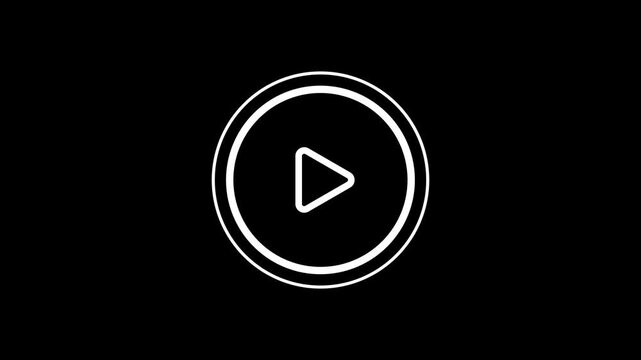 Play button icon animation, minimalist double circle media player start symbol on black background,