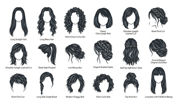 Women hairstyles collection wig fashion hair styles EPS 10 vector set