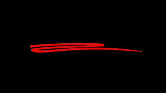 Red scribble underline animation, hand-drawn sketchy highlight stroke on black background,
