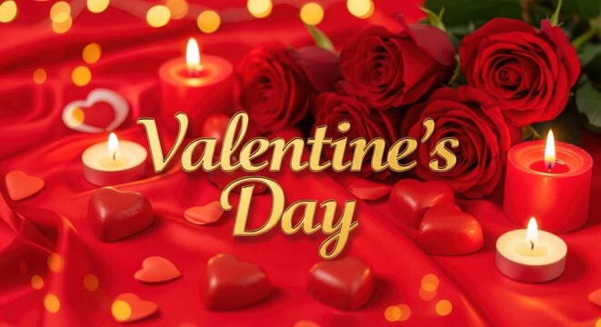 A romantic valentine's day setup with roses and candles illustration