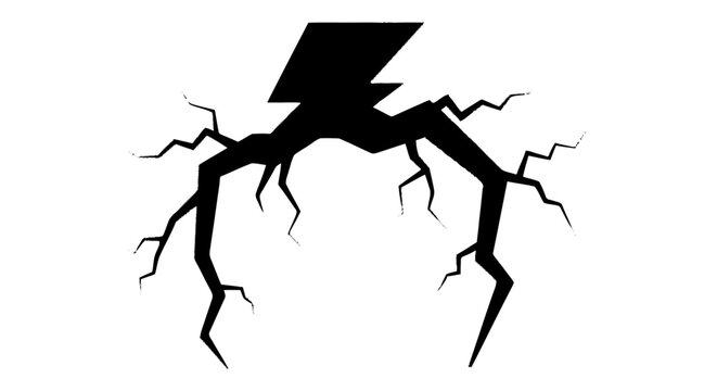 Jagged black lightning bolt graphic branching from the upper right cre
