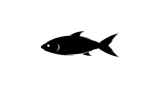 Graphic black brush stroke fish head with a white dot eye and gill det