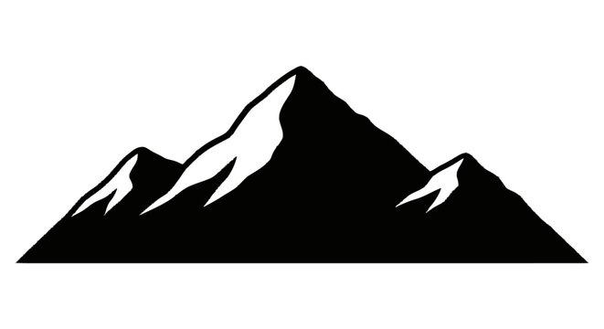 Minimalist black abstract mountain range silhouette with textured peak