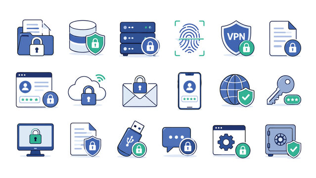 Cybersecurity Data Protection Icons Collection For Enterprise Security Solutions