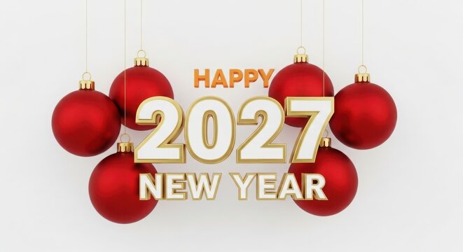 Happy new year 2027 with red christmas balls illustration