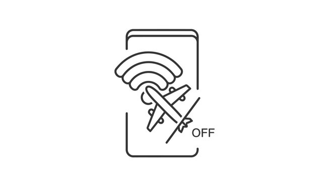 Airplane mode icon with wifi signal and off text.