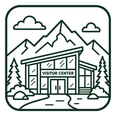 Fototapeta premium Minimalist line art illustration of a mountain visitor center building.