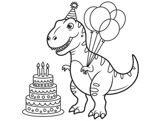 Birthday T Rex Dinosaur Coloring Page Showcasing Fun Party Character for Kids Coloring Projects © MDMILON 2