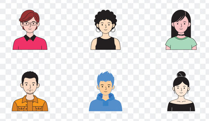 Fototapeta premium Diverse Avatars Set Modern Flat Design User Profile Icons for Web, App UI, Social Media Team Representation