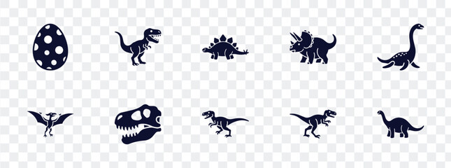 Dinosaur Icons Set Prehistoric Animals, Dino Egg, and Skull Silhouettes Vector Collection for Kids, Education, and Design © Masud