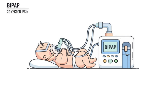 Baby connected to BiPAP machine for respiratory support