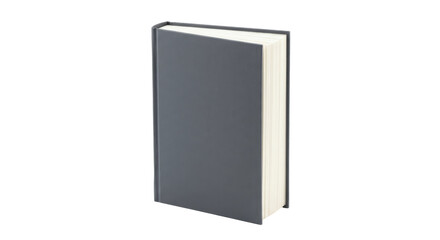 A closed, plain gray hardcover book standing upright against a white background © Sapphire