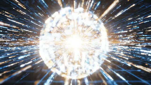 Digital animation of organized glowing data streams flowing through a perfectly aligned network grid representing controlled artificial intelligence