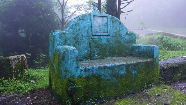 Footage of a traditional Chautara, a small cement resting place commonly found in Himalayan regions and often built in memory of deceased family members.