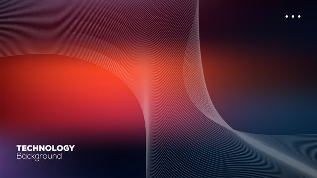 Abstract technology background with red and dark blue gradient mesh featuring flowing white wavy lines throughout.