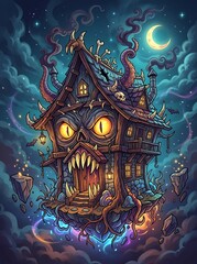 Obraz premium halloween night scene with moon