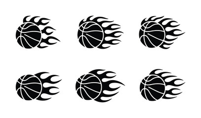 Six Black Basketballs with Flames Set © vector Art