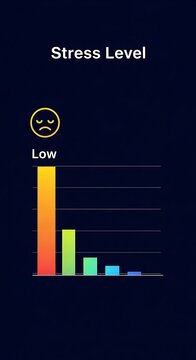 Bar graph showing stress level analysis with low indicator.