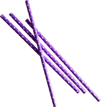 Purple Polka Dot Paper Drinking Straws Scattered View isolated on transparent background