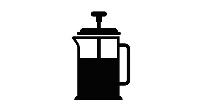 Black French Press Coffee Maker Icon Isolated on White.