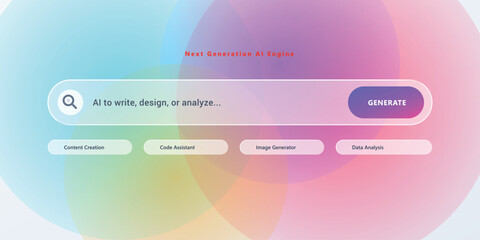 Obraz premium Next generation ai engine search bar interface with colorful pastel gradient background and smart assistant options
