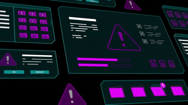 High tech digital dashboard showing real time malware detection notifications and security scan charts.