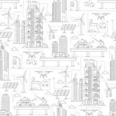Naklejka premium Detailed line art of modern industrial and urban infrastructure.