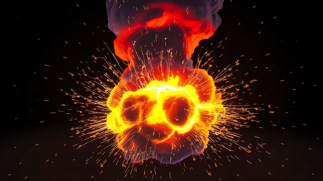Fiery skull explosion with glowing flames and dramatic fire effect on dark background