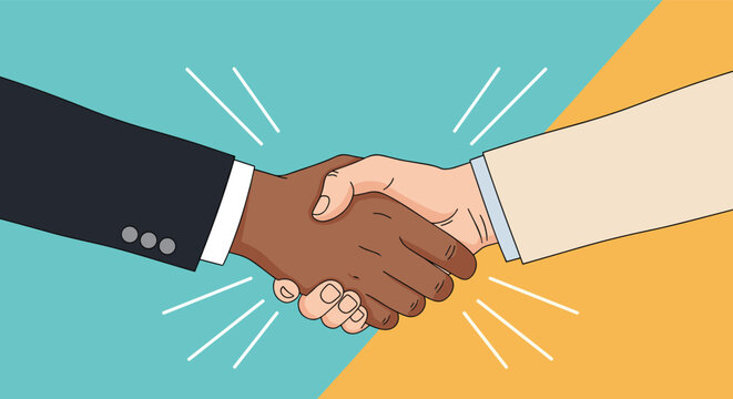 Handshake between diverse business partners representing global cooperation and successful business agreement.