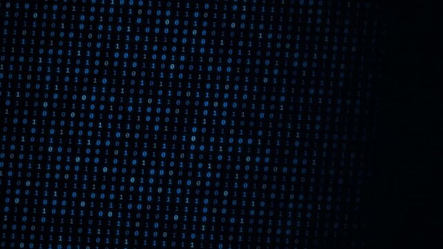 Blue Digital Binary Code Streaming Across Diagonal Matrix Grid