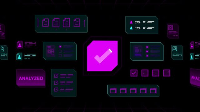 Technical encryption key dashboard visualizing successful security blocks and completed document checks.
