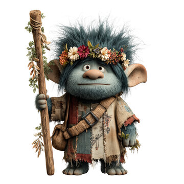 Playful Woodland Troll with Floral Club