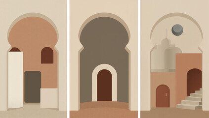 Fototapeta premium Modern Architectural Arches Triptych Wall Art