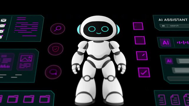 Technical dashboard for managing corporate personnel profiles and employee workflow timelines with an AI robot.