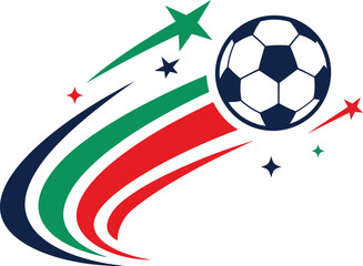 Naklejka premium Dynamic Soccer Ball Motion Trail with Colorful Stars and Football Championship Graphic Vector Illustration