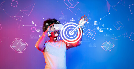 A young professional explores virtual reality technology to enhance online marketing strategies and engage target audiences, emphasizing innovation and creativity. XDMCP © InfiniteFlow