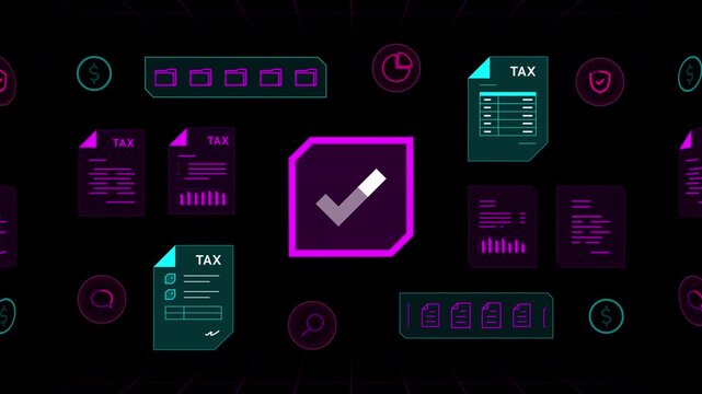Technical encryption key dashboard visualizing successful tax blocks and completed digital document checks.