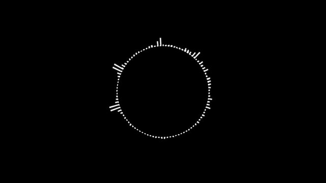 Circular music equalizer display featuring rotating waveform lines, reactive sound frequencies and vibrant audio visualization effects on black background 4k...