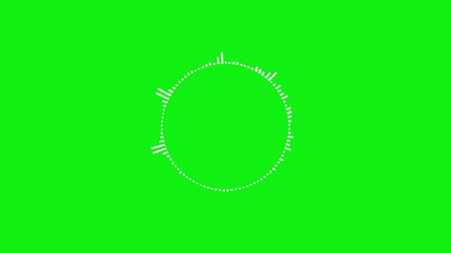 Circular music equalizer display featuring rotating waveform lines, reactive sound frequencies and vibrant audio visualization effects on green screen background 4k...
