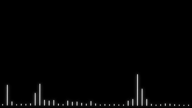 White soundwave spectrum ring animation, dynamic audio equalizer loop and minimalist music visualization effect on black screen background. 4k