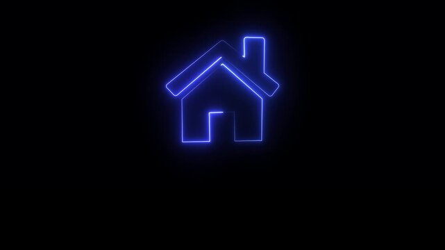 Abstract glowing red color neon home outline icon. home button icon animation.