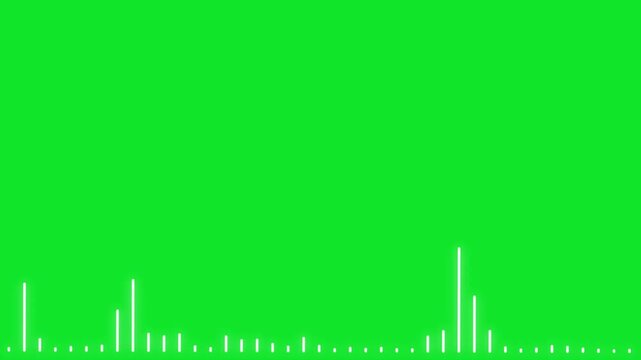 White soundwave spectrum ring animation, dynamic audio equalizer loop and minimalist music visualization effect on green screen background. 4k